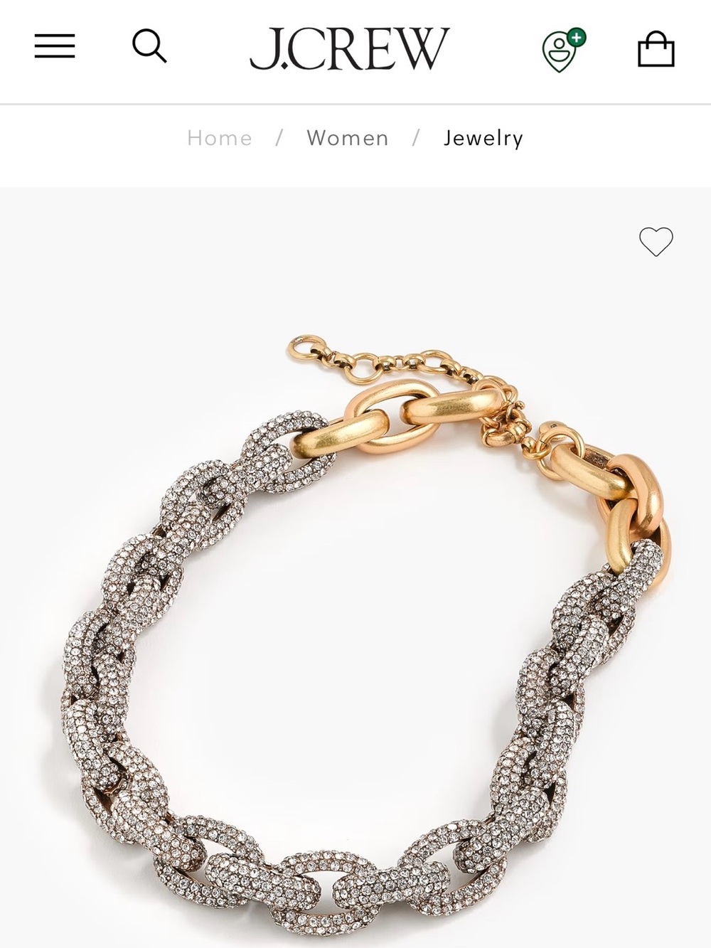 J. Crew Two-Tone Pave Crystal Link Necklace-NWOT• GIFT IDEA 🎁